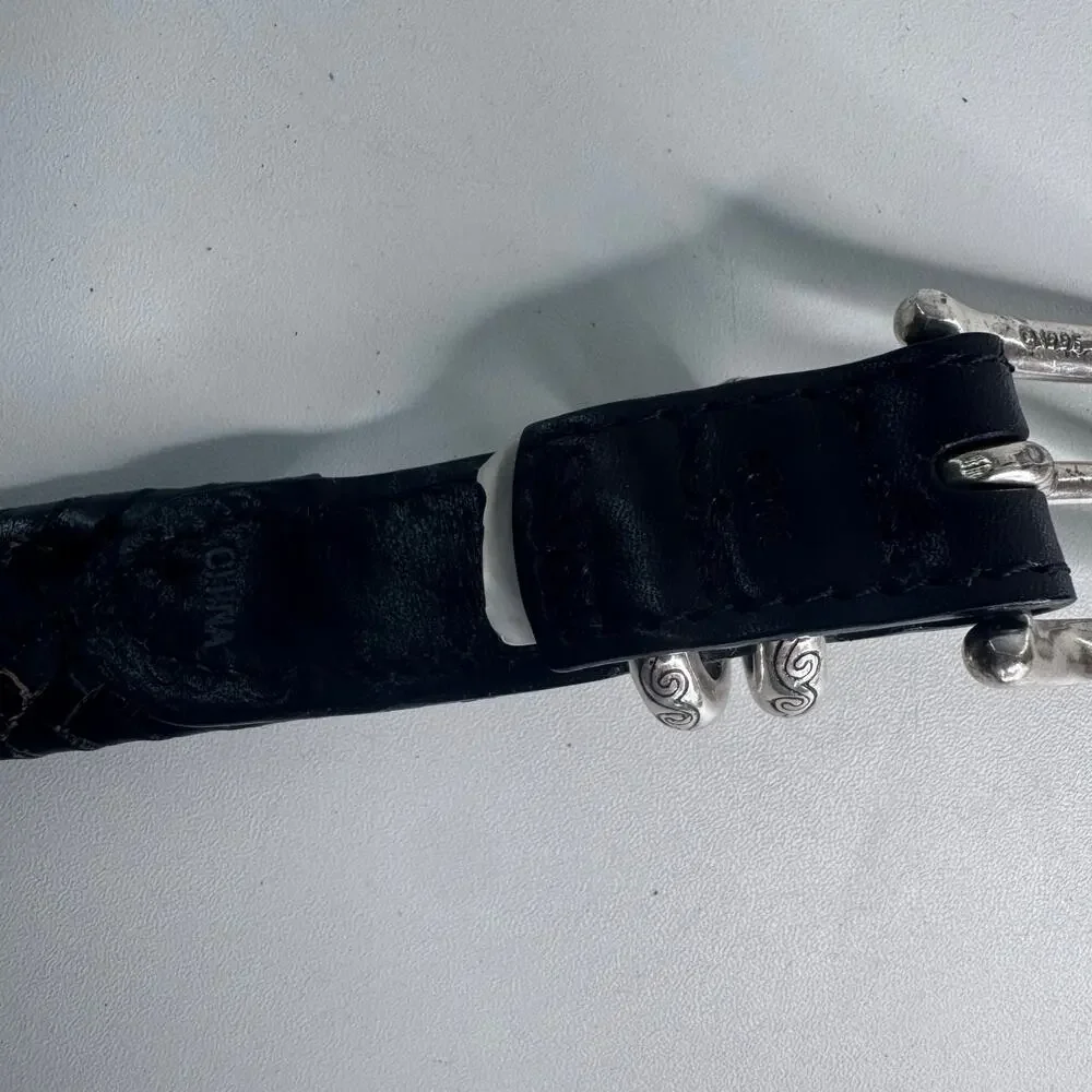Vintage 1995 Silver Buckle Boho Black Leather Braided Belt 36 M/L